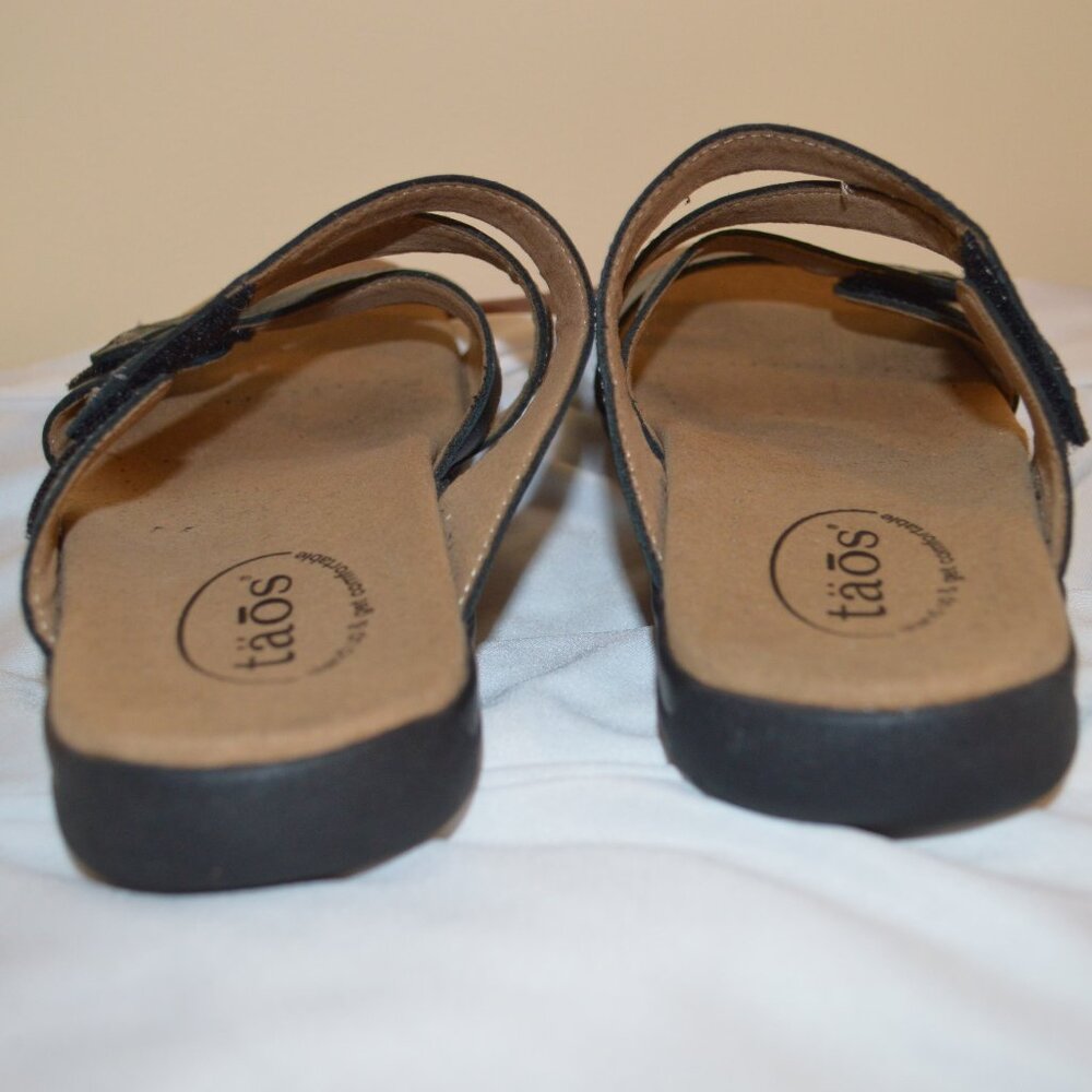 Taos 8 Black Leather Strappy Sandals Double U - Picture 5 of 6